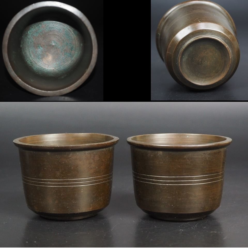 【金富士】値下げ中　幕末～明治時代　砂張り　古銅2客　高さ5ｃｍ　検/銀瓶鉄瓶茶托茶壺古錫玉川堂高岡佐渡銅器龍文堂中国古玩骨董
