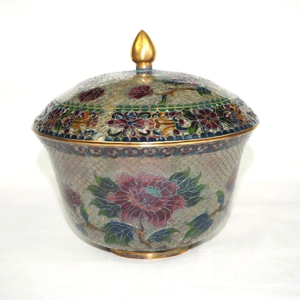【金富士】時代物　省胎七宝蓋物　高12.5ｃｍ　検/古錫玉川堂高岡佐渡銅器龍文堂亀文堂清民国江戸明治中国古玩骨董