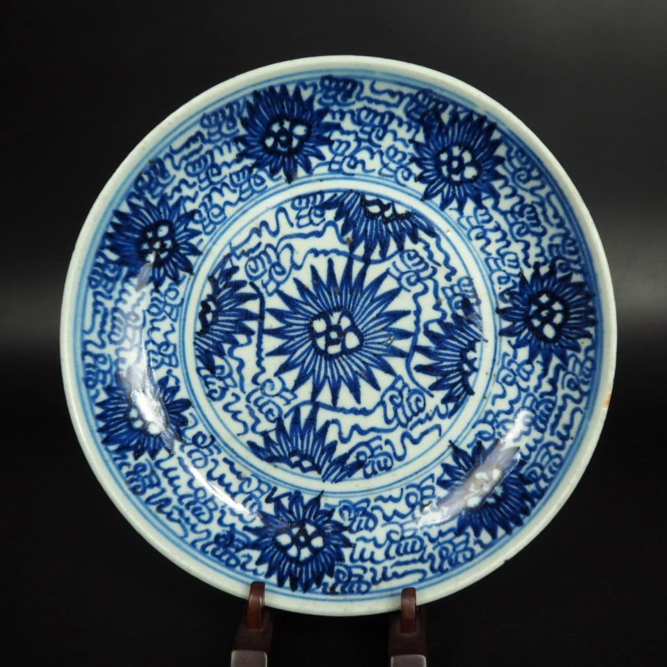 【金富士】本物保証　清時代　嘉慶道光染付/青華大皿　径25ｃｍ　検/中国古玩骨董明代清代乾隆雍正嘉慶咸豊同治民国万歴宣徳