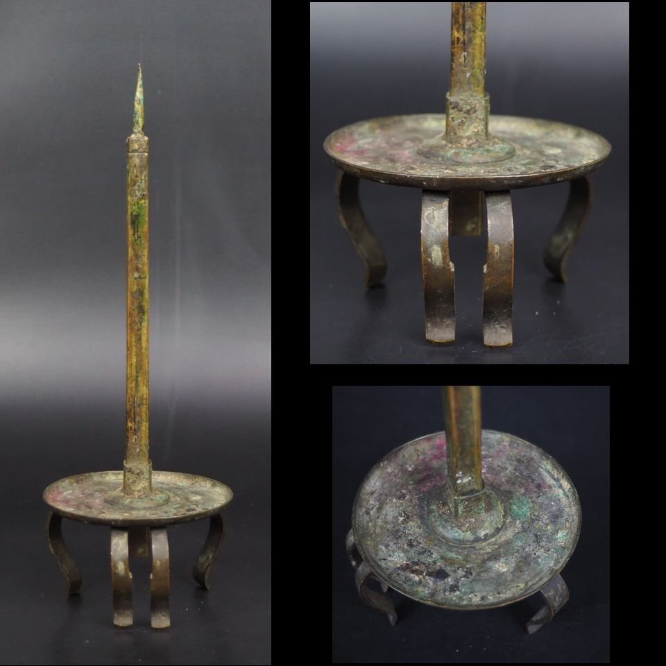 【金富士】江戸時代　古銅燭台　高さ24ｃｍ　検/銀瓶茶托茶壺古錫玉川堂高岡佐渡銅器龍文堂亀文堂湯沸急須中国古玩