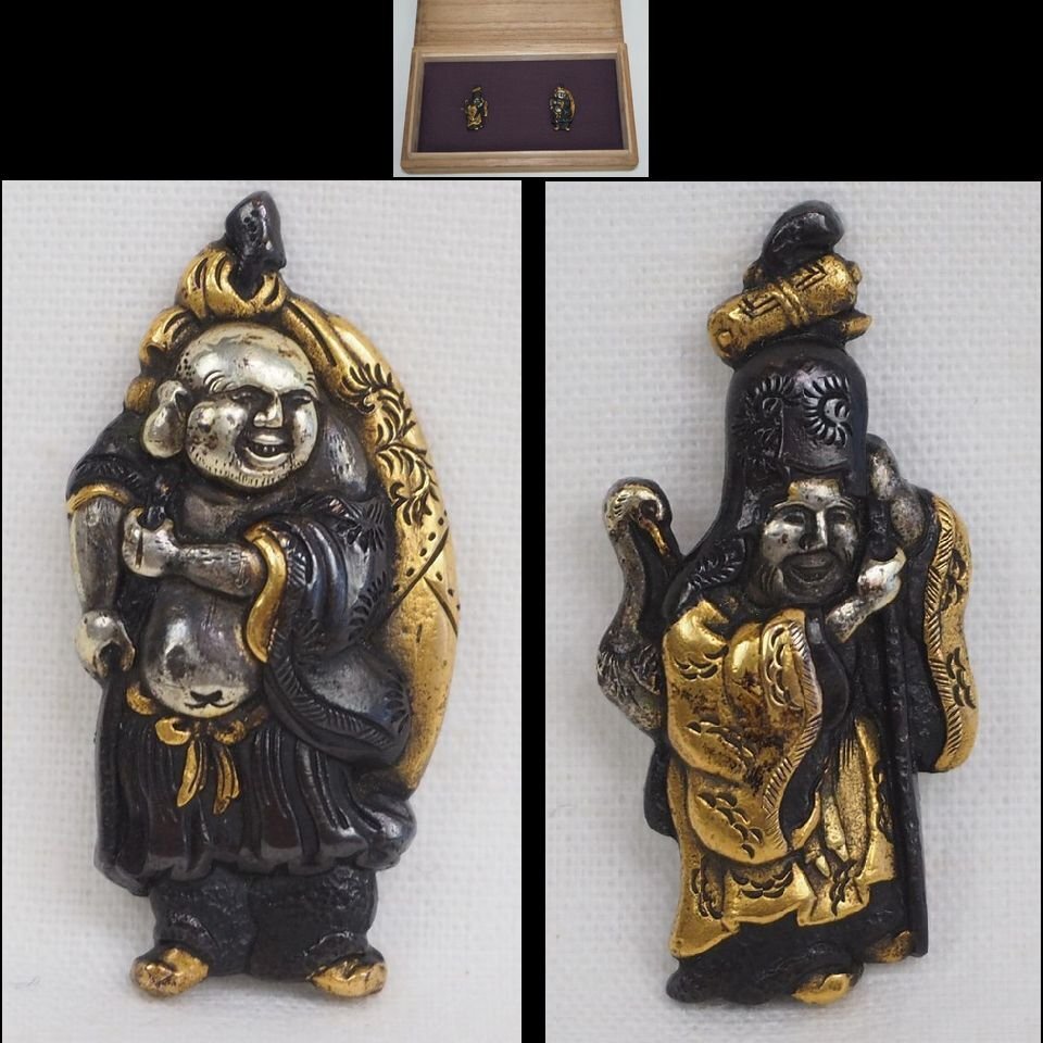 【金富士】値下げ中　江戸時代　金着せ目貫2点　★大珍品★　刀装具　木箱付　検/刀剣美術刀装具武具刀剣 日本刀鍔目貫中国古玩骨