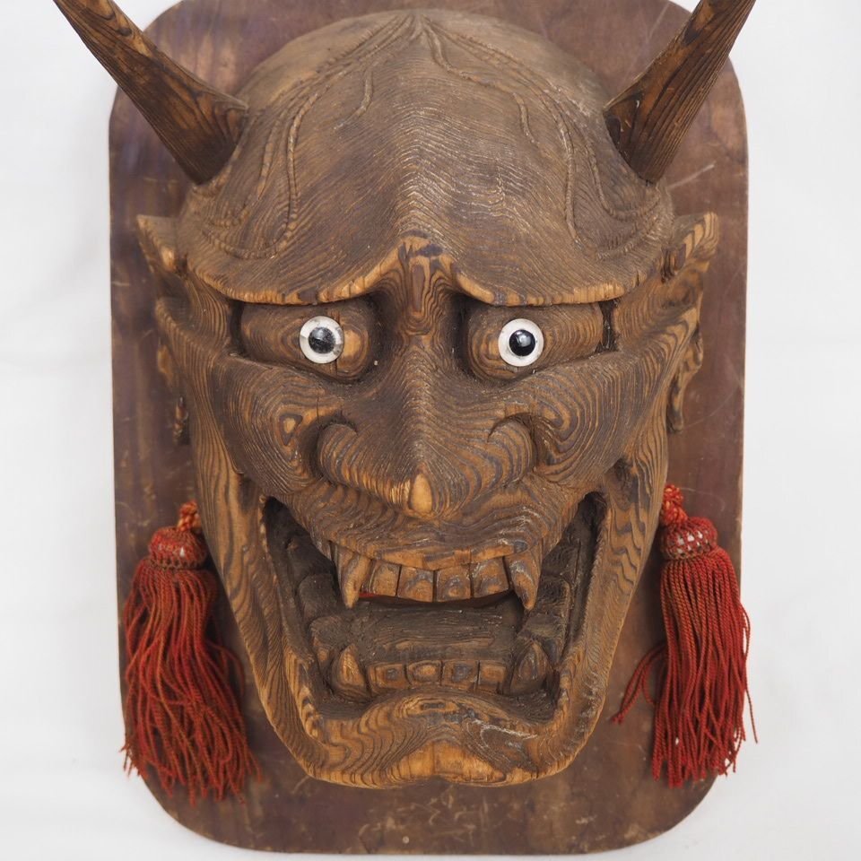 時代木彫り般若鬼面　徳光作　魔除け　壁飾り　検/翁面 男面/長澤氏春舞楽面/伎楽面/狂言面/神楽面/雅楽面/小面石倉耕e87