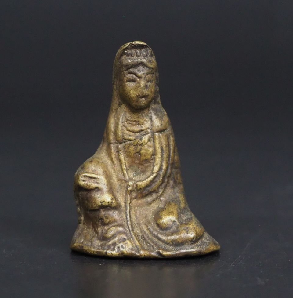 【金富士】時代物　古銅白衣観音豆仏　仏像　 懐中仏　仏教美術　検/古錫玉川堂高岡佐渡銅器龍文堂亀文堂江中国古玩骨董