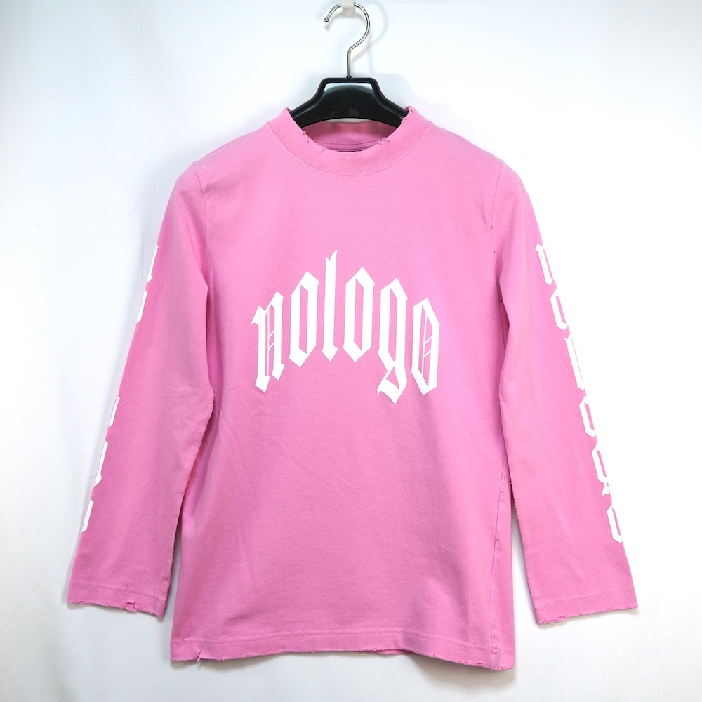 BALENCIAGA バレンシアガ no logoプリント ダメージ加工 ロングスリーブ Tシャツ ピンク Mサイズ 786244 TQVK5