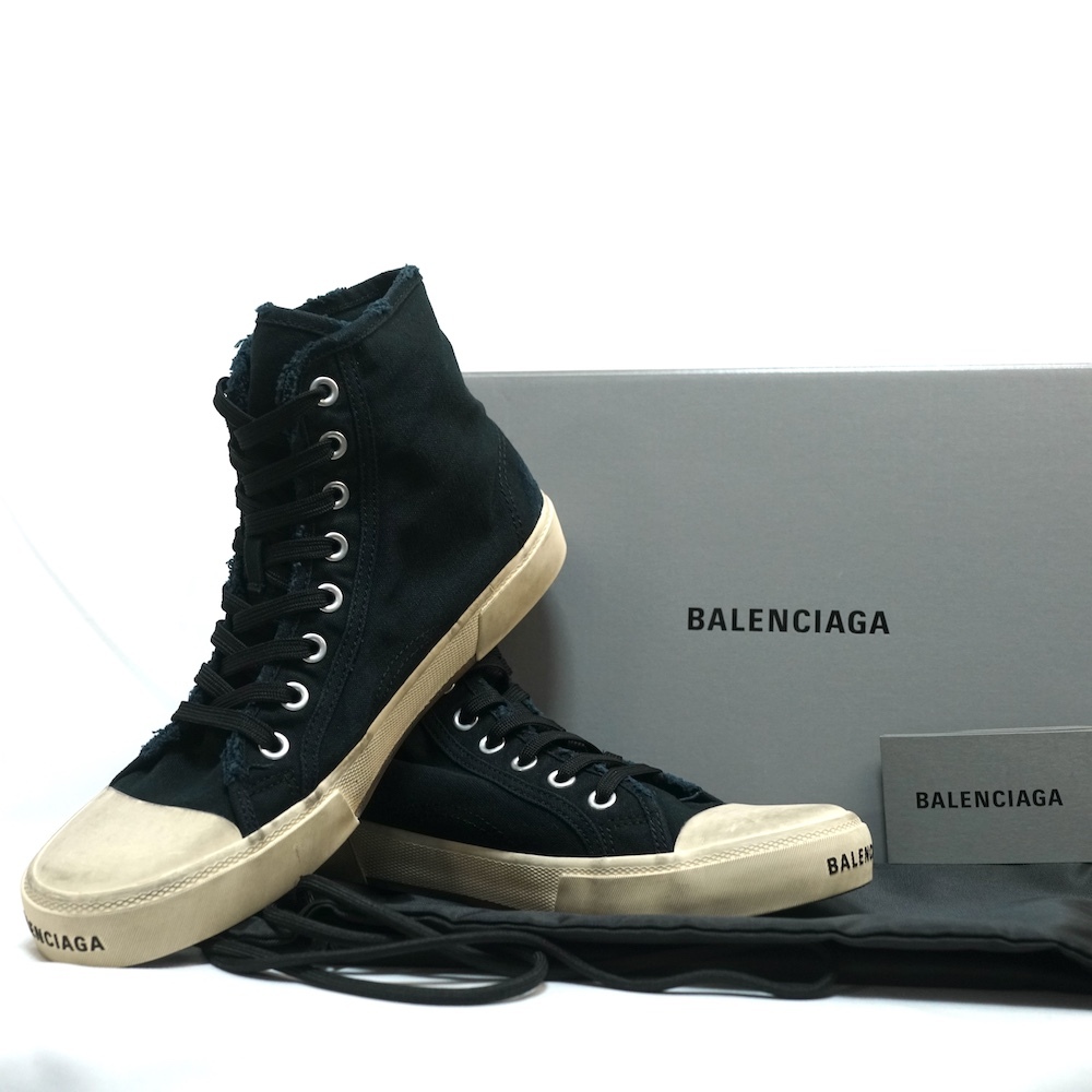 BALENCIAGA バレンシアガ PARIS パリ ハイ トップ スニーカー ヴィンテージ加工 ブラック キャンバス 41サイズ（約27cm） 688752 W3RC1