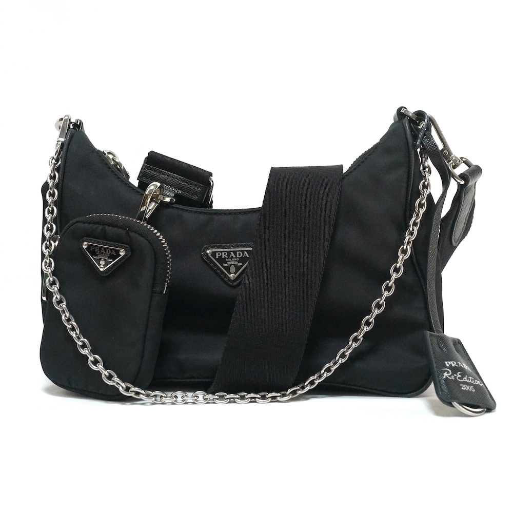 PRADA プラダ Re Edition 2005 Re Nylon ナイロン ショルダーバッグ ブラック ミニポーチ シルバーチェーン 1bh204