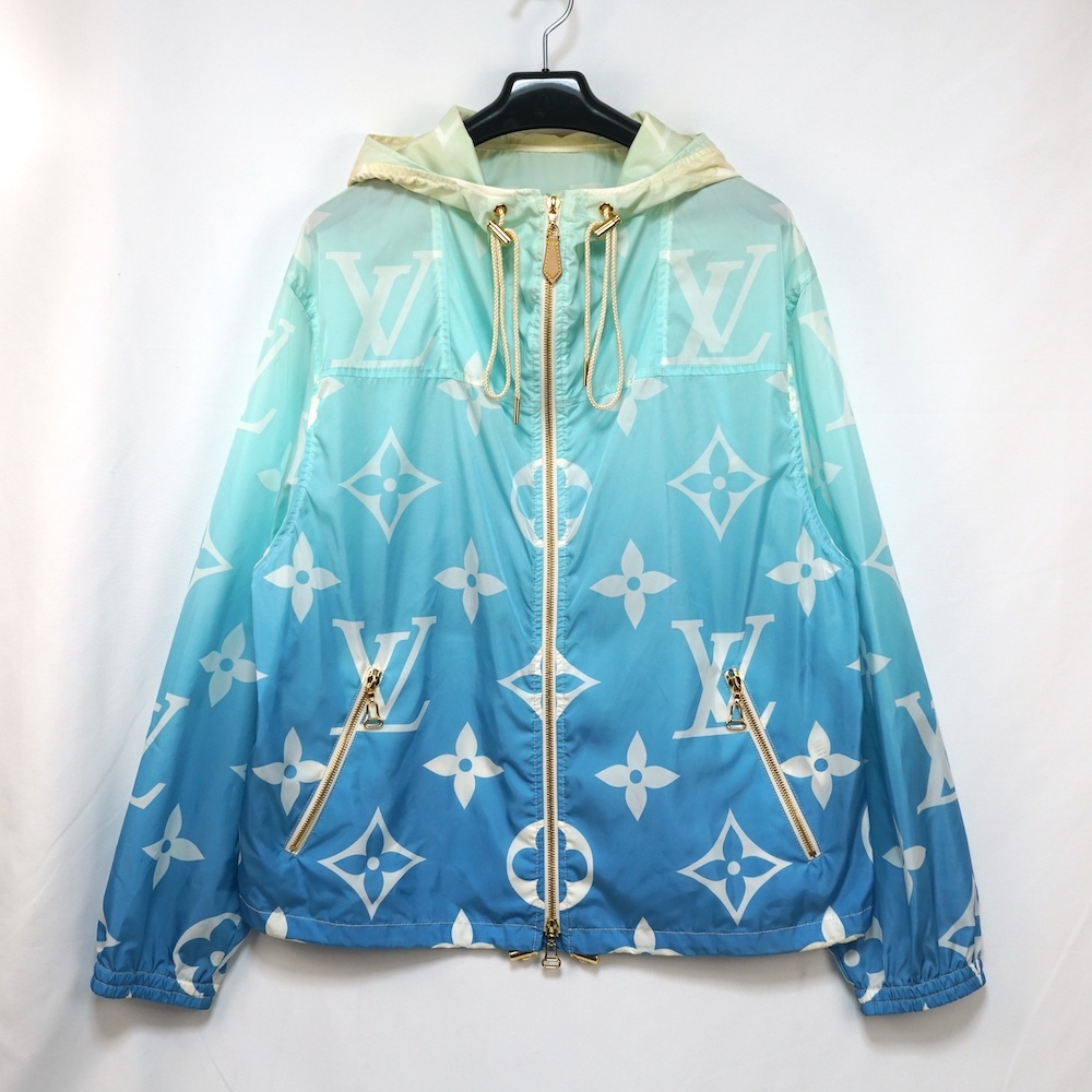 LOUIS VUITTON ルイ ヴィトン ブルーラグーン モノグラム ナイロン フーデッド ブルゾン ブルー グラデ ゴールド金具 ナイロンパーカー 44
