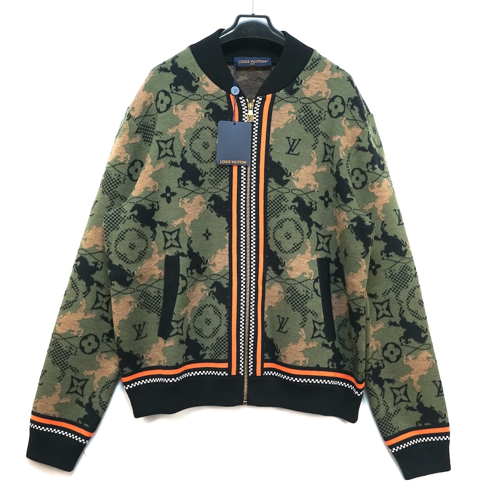 2024AW LOUIS VUITTON ルイヴィトン GEO RODEO ジャカード ウール ニット ボンバー ブルゾン カモフラ モノグラム カーキ XLサイズ