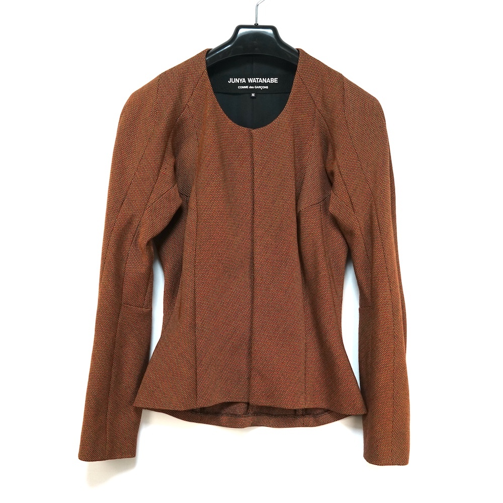 vintage JUNYA WATANABE ジュンヤワタナベ COMME des GARCONS コムデ ギャルソン テクスチャード加工 ノーカラー ジャケット ブラウン M