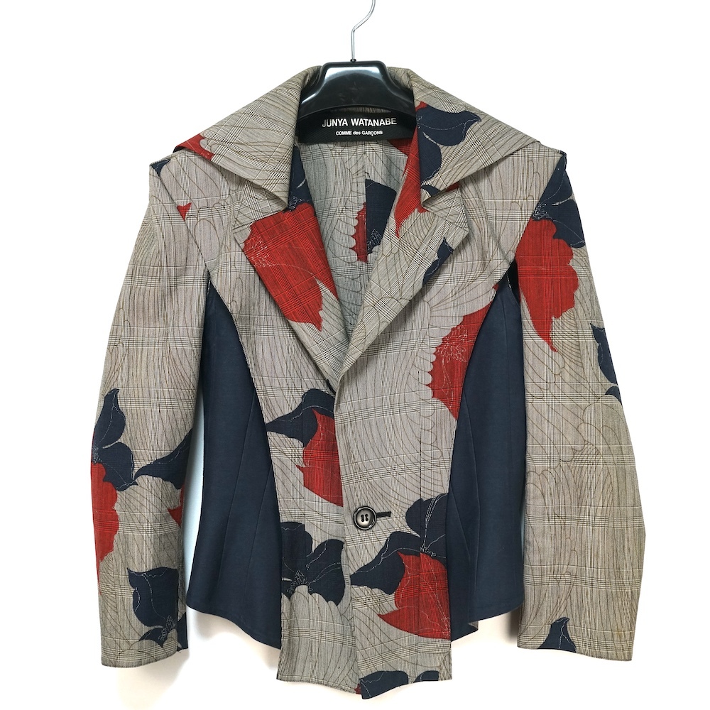 JUNYA WATANABE ジュンヤワタナベ COMME des GARCONS コムデ ギャルソン 変形テーラード ジャケット グレンチェック 花柄 マルチ size不明