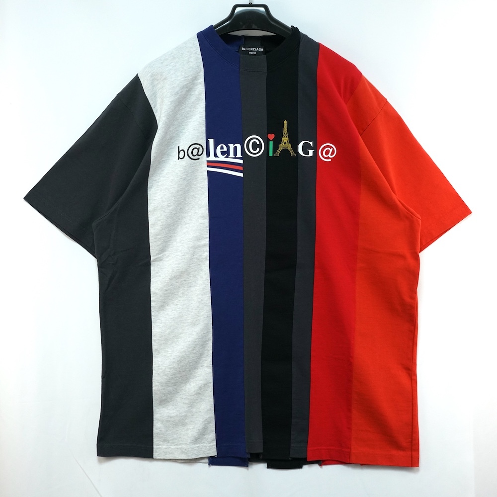 BALENCIAGA バレンシアガ 青山店限定 カットアップ 再構築 ロゴ Tシャツ マルチカラー XXSサイズ 661602TKVB2