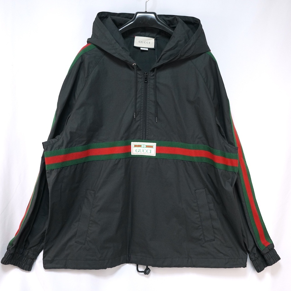 GUCCI グッチ ウェブ ストライプ付き アノラック パーカー ブラック 48サイズ 594861 XDBCH