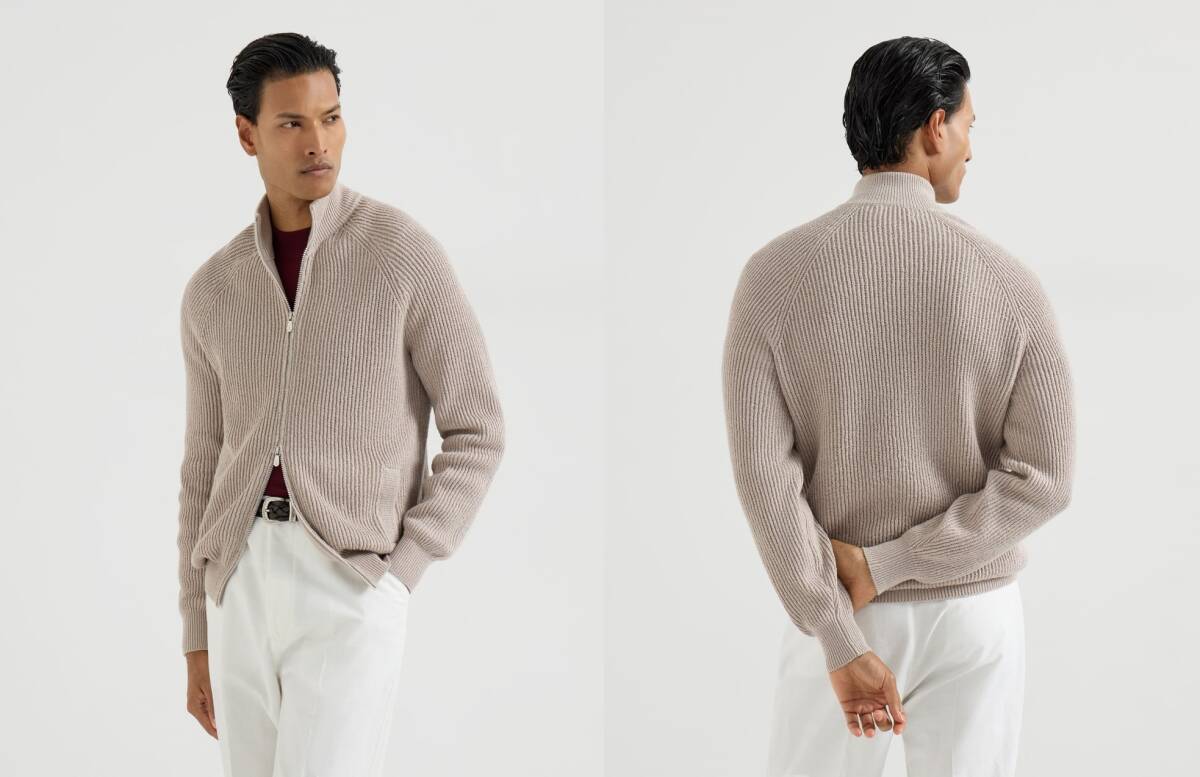 ブルネロクチネリ 定価120万円 究極 カシミア ラグランスリーブ&ジップ付き イングリッシュリブ ドライバーズ カーディガン 国内正規美品