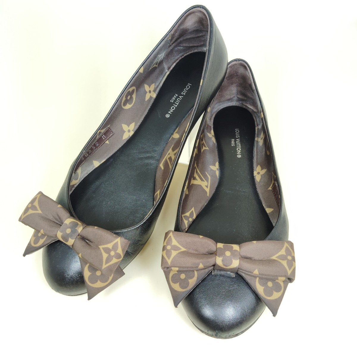 ☆ LOUIS VUITTON ルイ・ヴィトン ポピライン フラットシューズ パンプス モノグラム 靴 リボン装飾 #36(約)23.5cm 