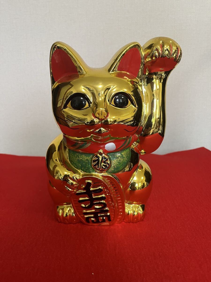 常滑焼 金色 招き猫 A4250 商売繁盛 縁起物 貯金箱 昭和レトロ 開運 置物 インテリア ねこ 福 左手