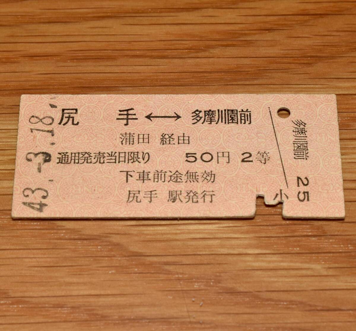 2等 尻手⇔多摩川園前 南武線・京浜東北線→蒲田接続→目蒲線連絡乗車券 S43年