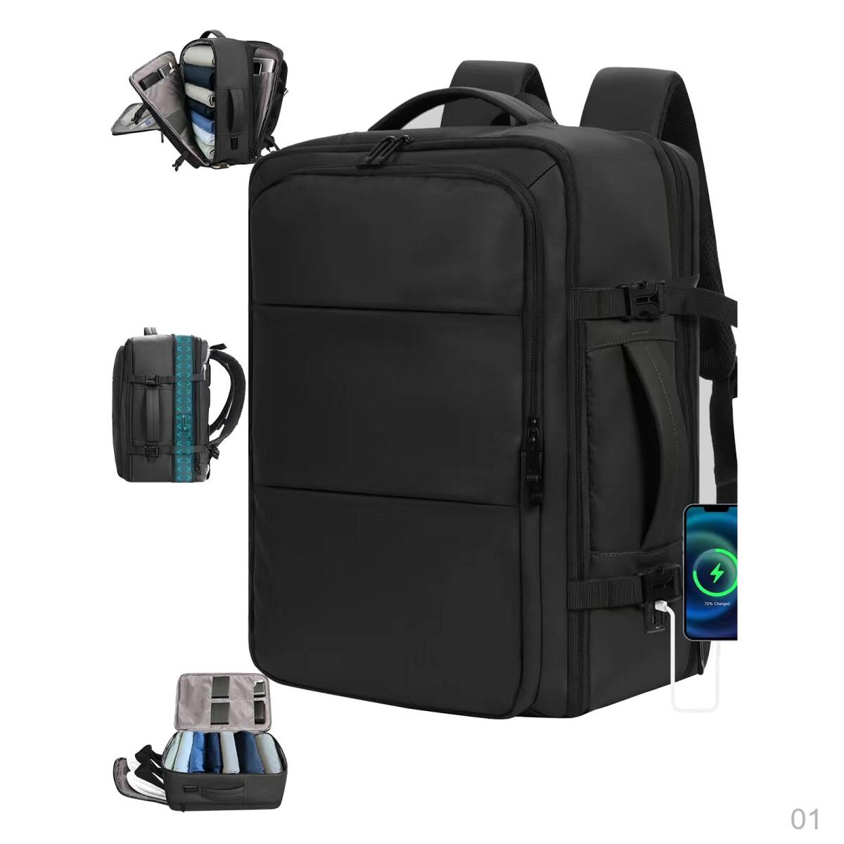 【新品】旅行 [MIZIKIRIN] 大容量 リュック ビジネスリュック 40L 機内持ち込み【拡張機能・乾湿分離】 15.6型PC対応 多機能 撥水加工 | 64