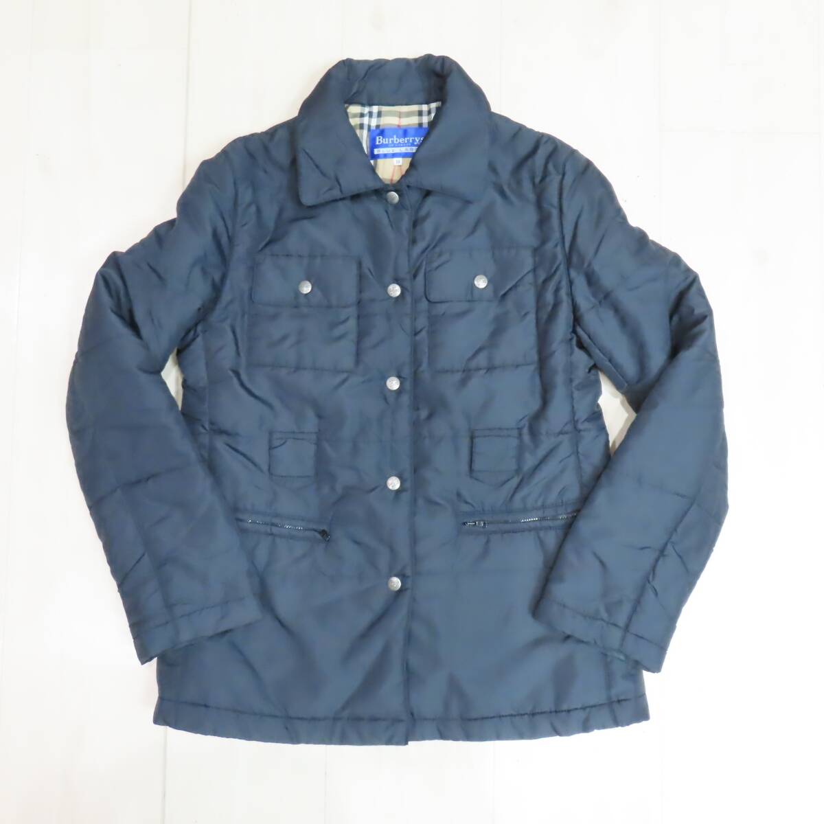 M11 Burberrys BLUE LABEL バーバリーズ ブルーレーベル ポリエステル ナイロンジャケット ノバチェック 38 ブラック