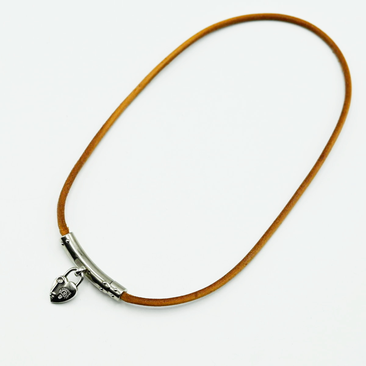 HERMES エルメス ヴィヴィリデ ファンタジーハート レザー チョーカー ブレスレット チャ/シルバー M11-k110