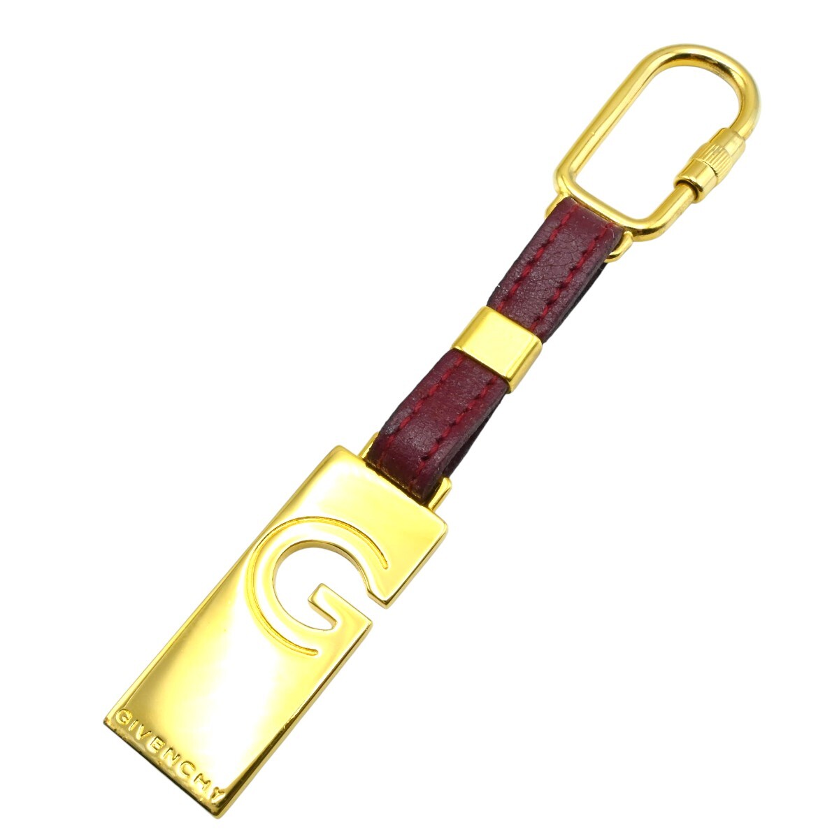 GIVENCHY ジバンシー Gロゴ GP/レザー キーホルダー キーリング ゴールド/ボルドー K2512-k020NP