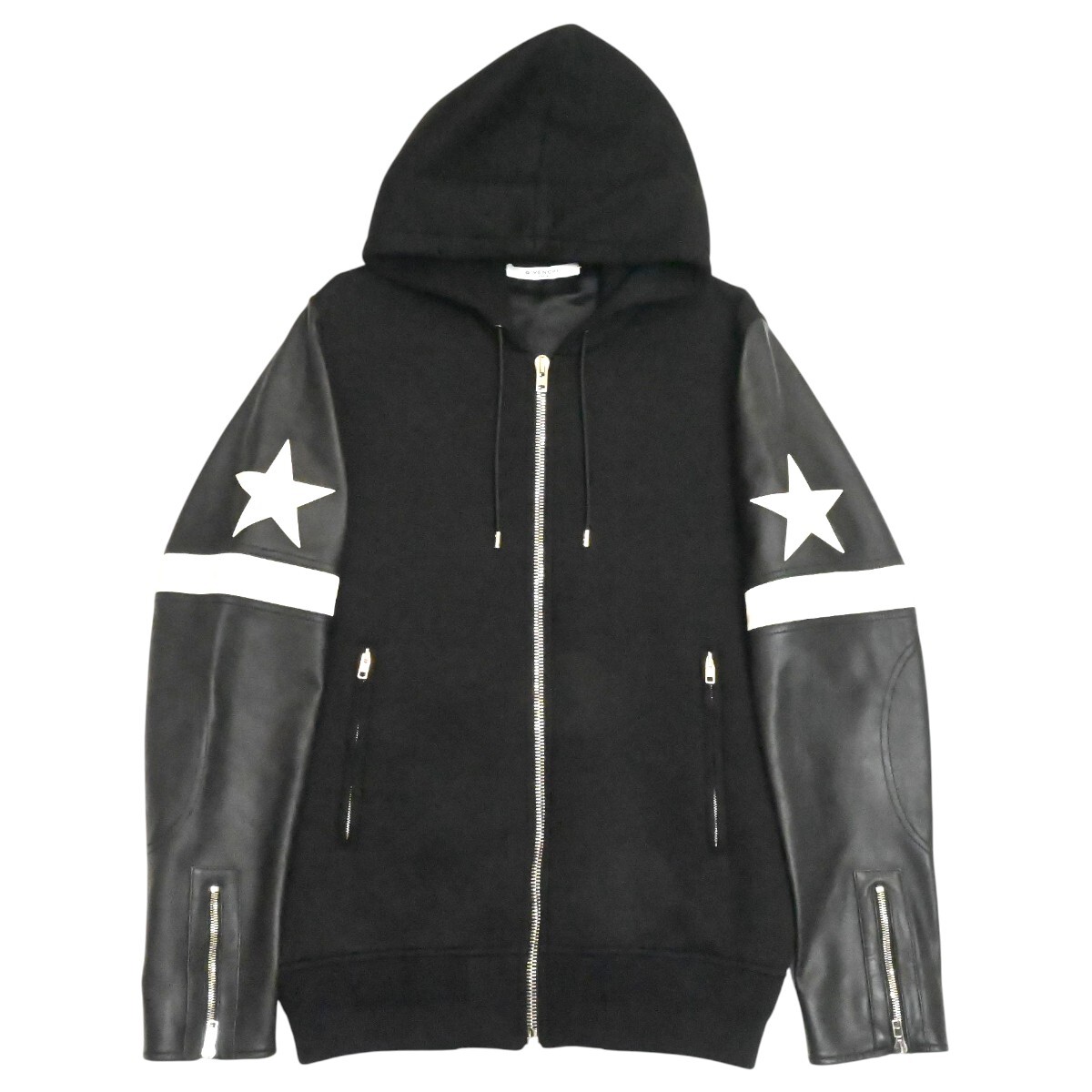 GIVENCHY ジバンシー スターパッチ ラムレザー/レーヨン ジップパーカー 50 ブラック/ホワイト M2512-k109