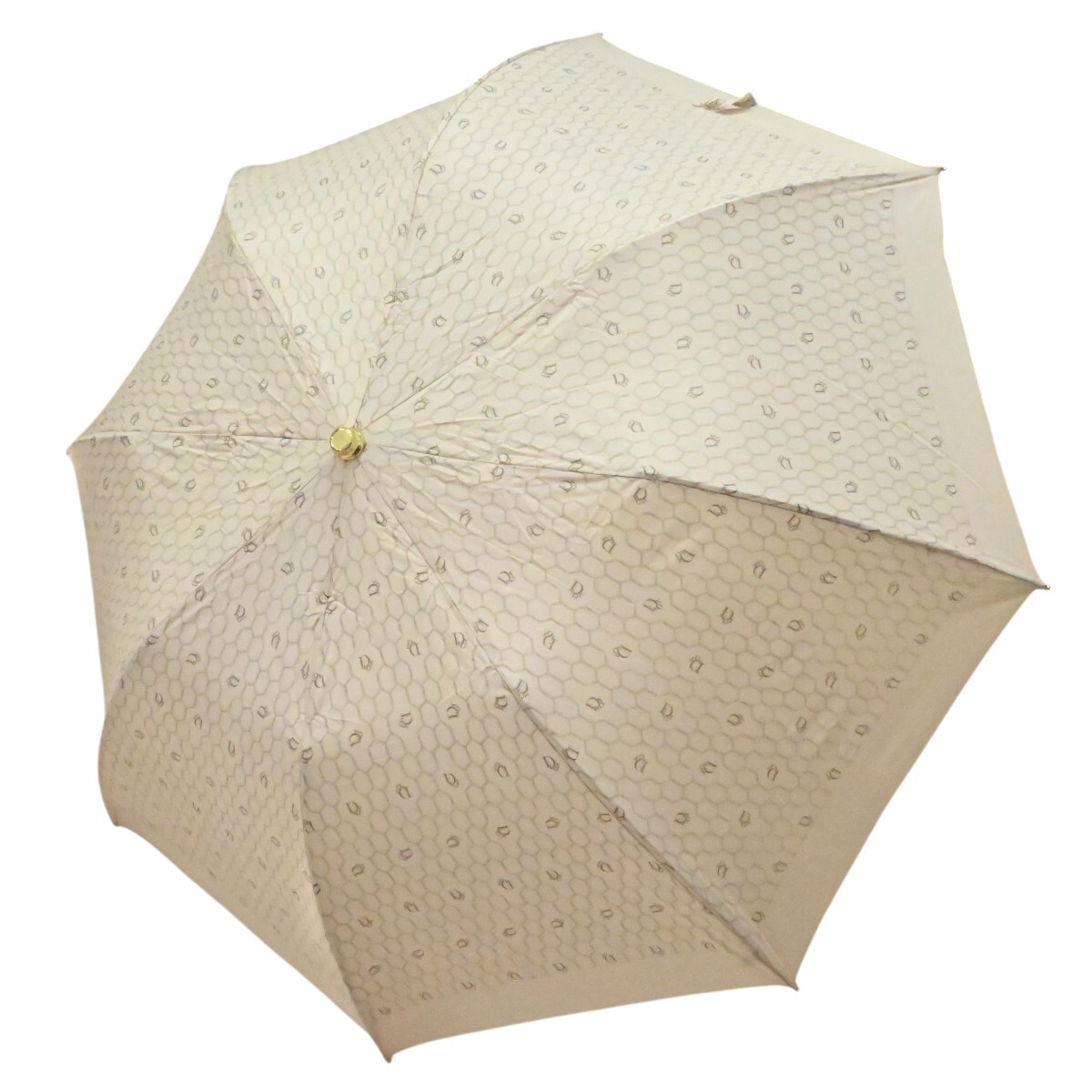 Christian Dior クリスチャンディオール ハニカム柄 ポリアミド 折りたたみジャンプ傘 雨傘 ベージュ K2512-k099