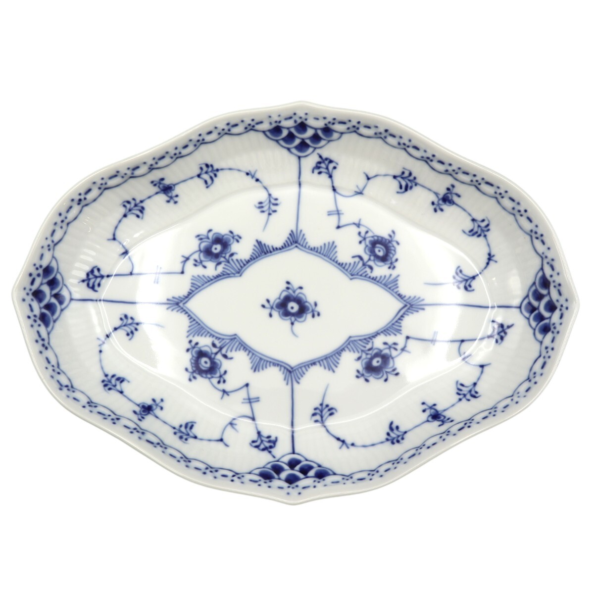 Royal Copenhagen ロイヤルコペンハーゲン ブルーフルーテッド ハーフレース オーバルディッシュ 約22.5cm K2601-t021SG