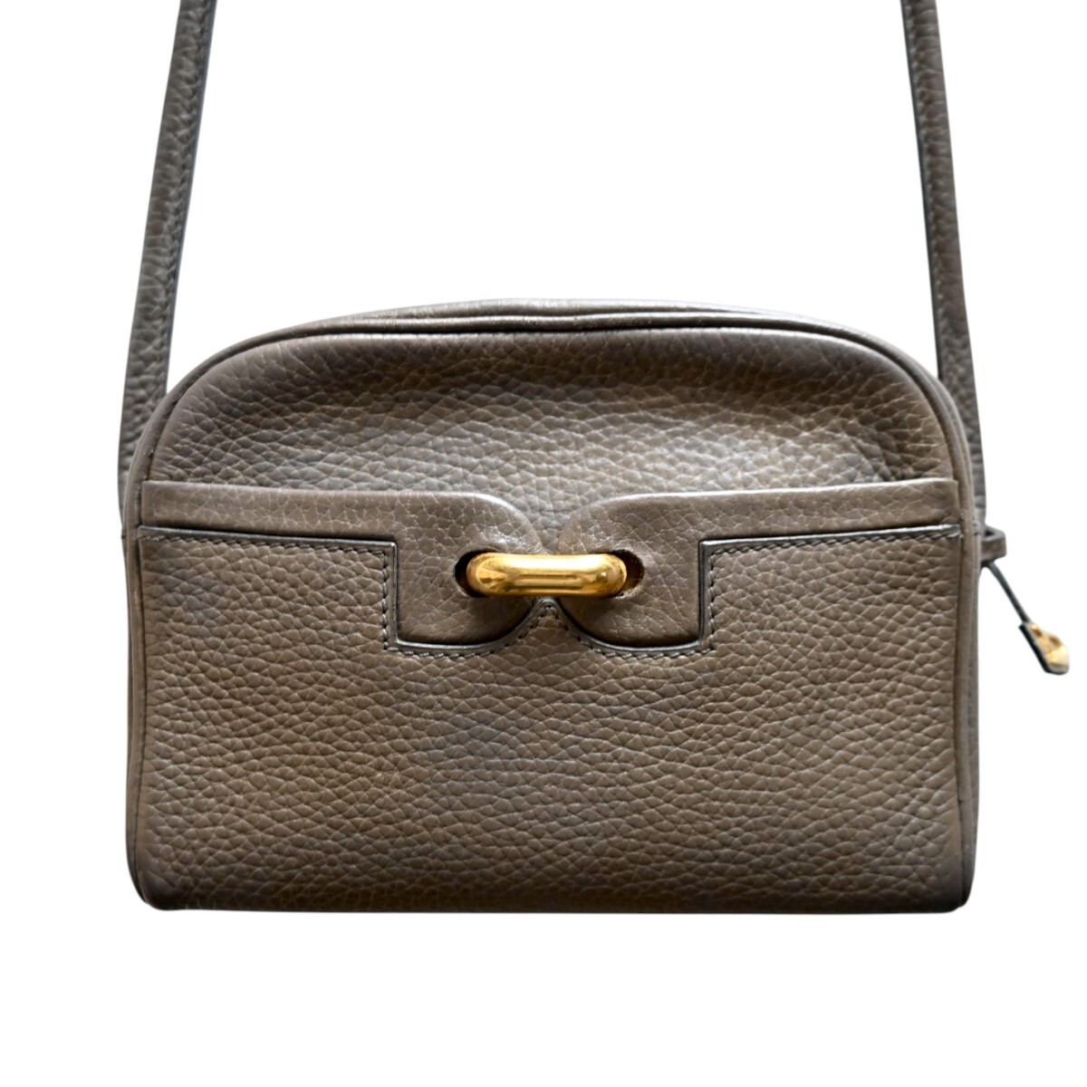 DELVAUX MODELE DEPOSE デルヴォー ミラー付き レザー ミニショルダーバッグ グレー/ゴールド T2602-k126