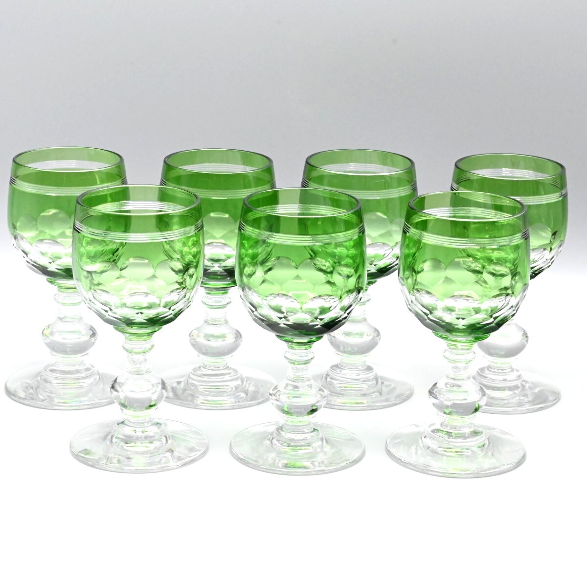 Baccarat オールドバカラ ワイングラス エカイユ エ フィレ 7客セット グリーン 約11cm 1936年以前 M2602-t042