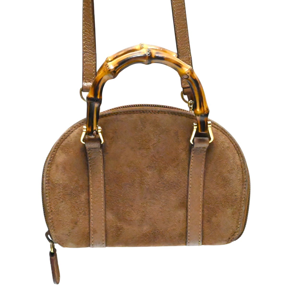 GUCCI グッチ バンブー スエード/レザー 2WAY ミニウォレット ハンドバッグ ショルダーバッグ 039・1705・0701 チャ K2602-k187