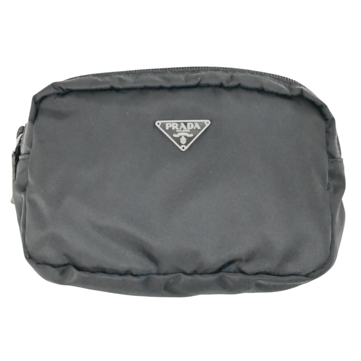 美品 PRADA プラダ ロゴプレート ナイロン ミニポーチ MV21 ブラック M2602-k191