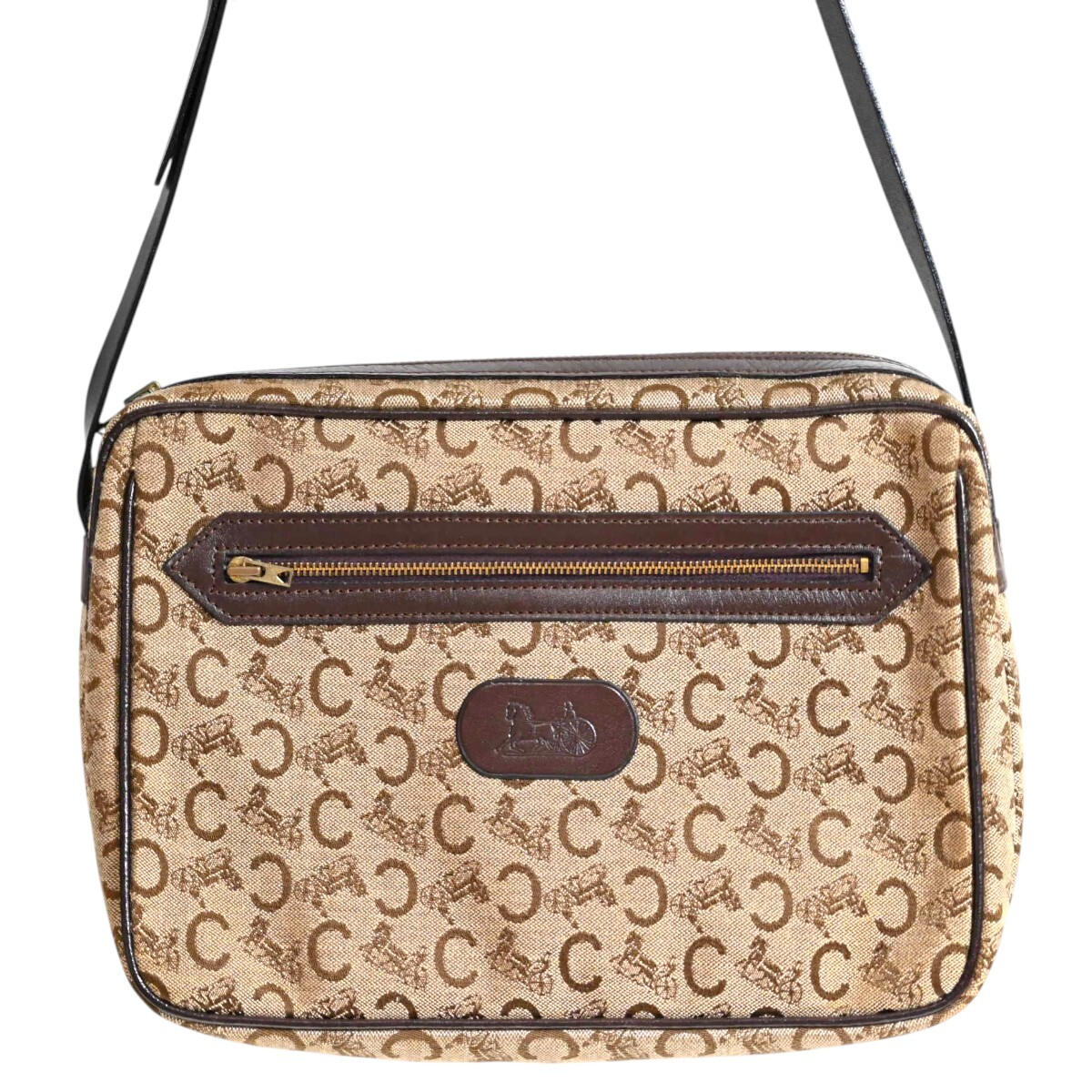 CELINE セリーヌ Cサルキー マカダム キャンバス/レザー ショルダーバッグ ベージュ/ブラウン K2603-k010