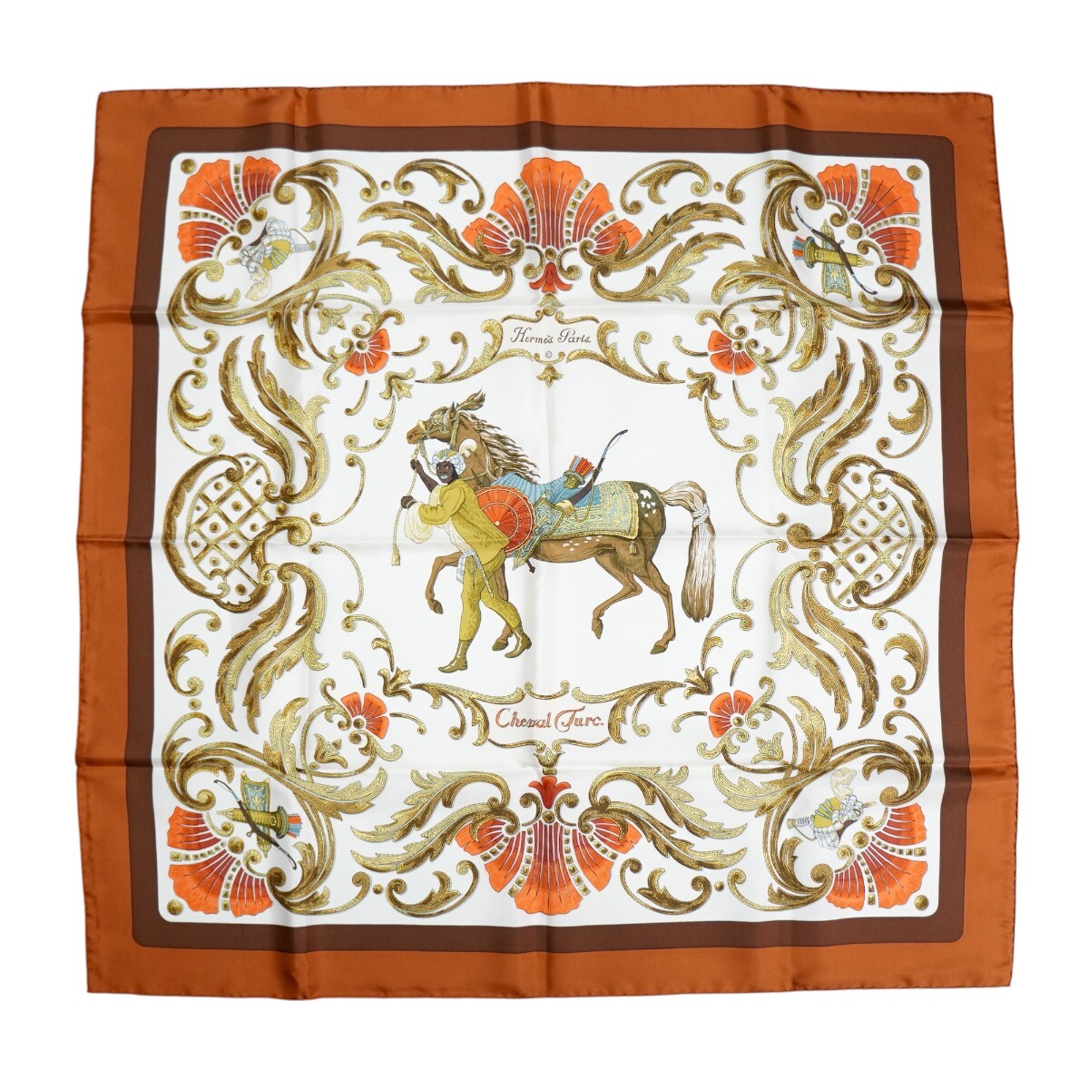 HERMES Cheval Turc トルコの馬 カレ90 シルク 大判スカーフ ブラウン T2603-k021