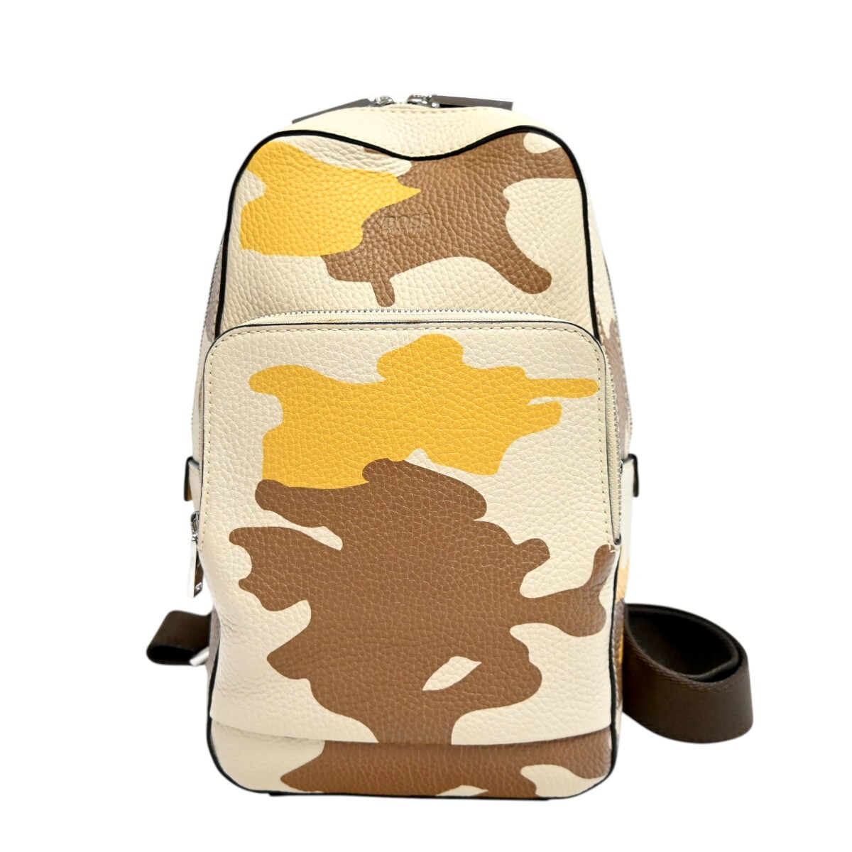 HUGO BOSS ヒューゴボス カモフラージュ レザー ボディバッグ チャ/イエロー T2603-k078