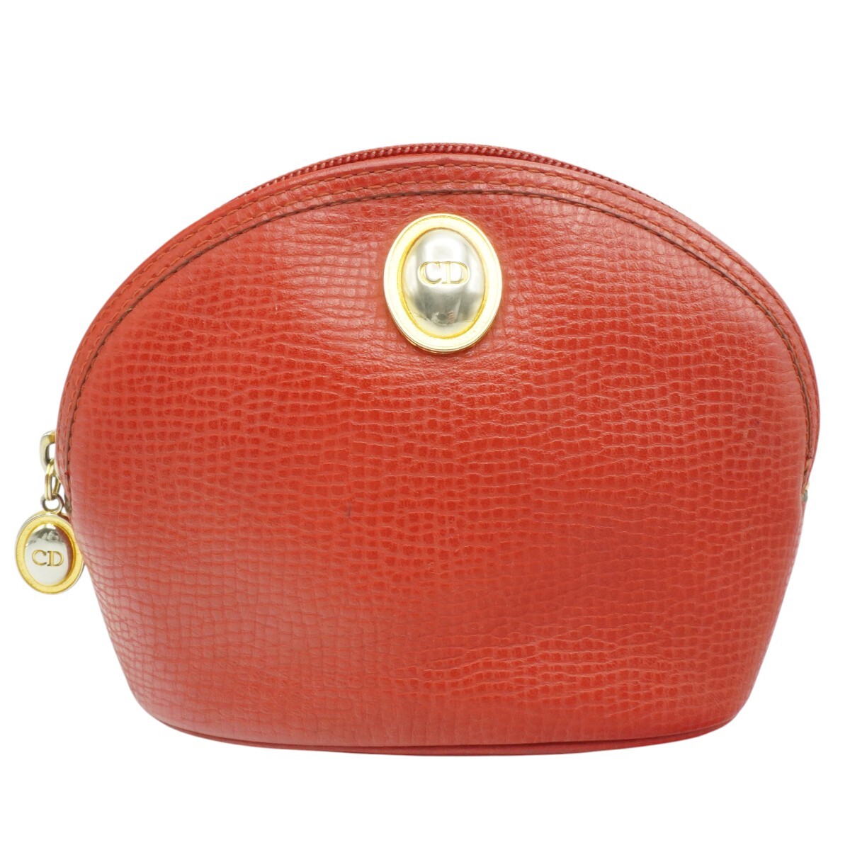 Christian Dior クリスチャンディオール ロゴプレート レザー コスメポーチ 小物入れ レッド/ゴールド K2604-k003