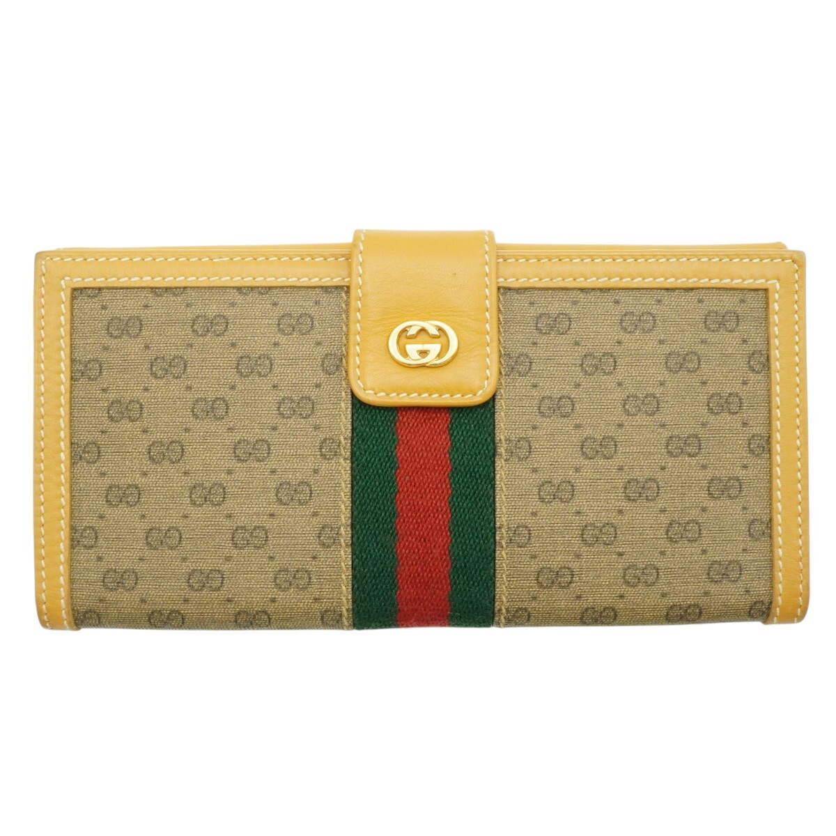 美品 GUCCI オールドグッチ マイクロGG/シェリーライン PVC/レザー Wホック長財布 035・001・0758 ベージュ/グリーン/レッド K2604-k002