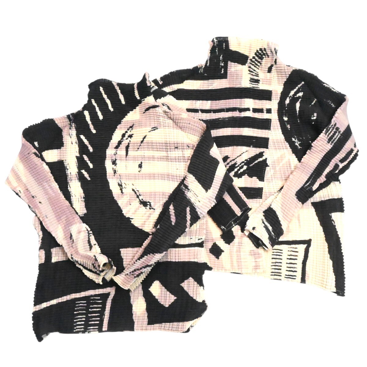 ISSEY MIYAKE イッセイミヤケ デザイン総柄 ポリエステル プリーツ ロングスリーブ カーディガン アンサンブル 2 M2604-k067