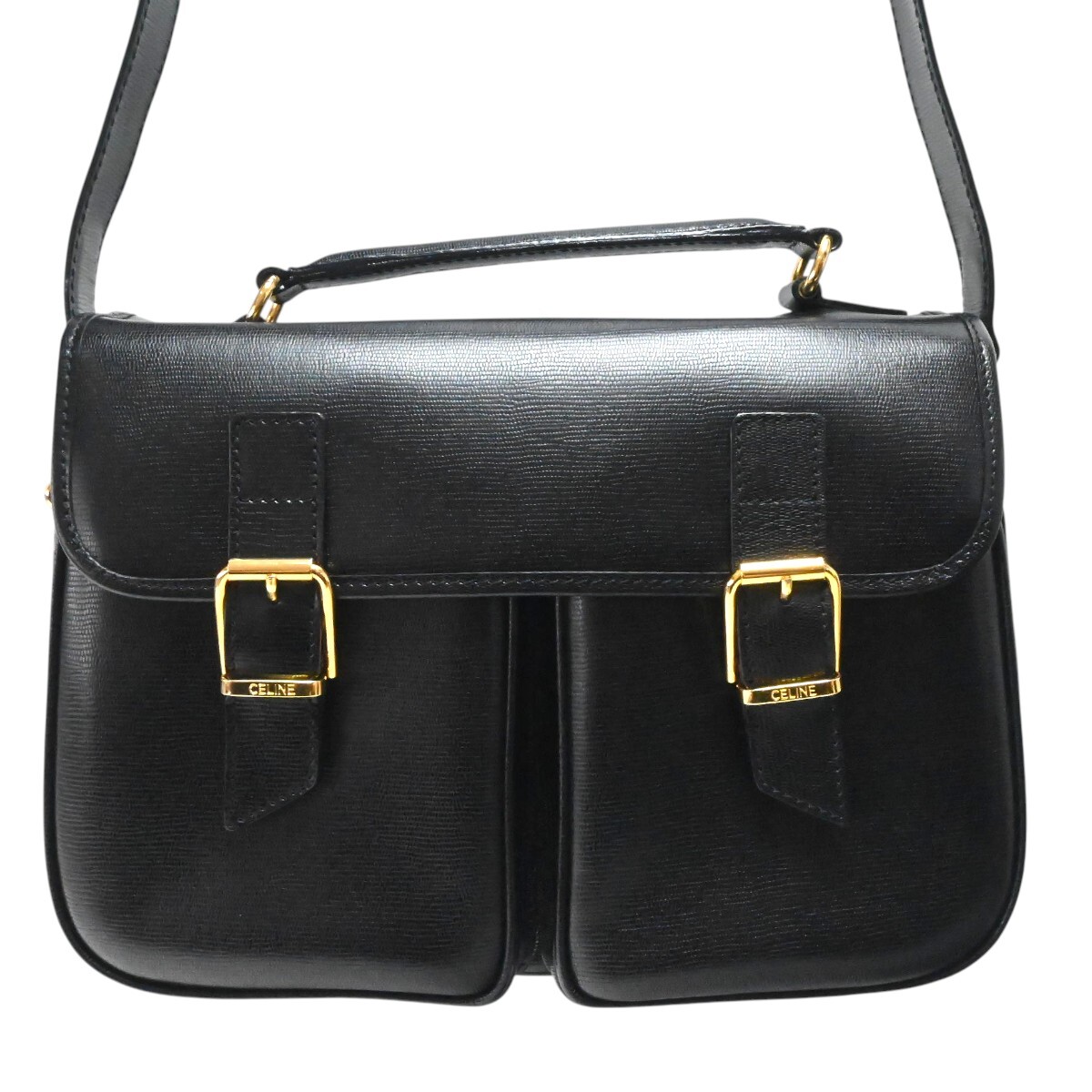 CELINE セリーヌ サークルロゴチャーム レザー 2WAY ハンドバッグ ショルダーバッグ ブラック/レッド M2605-k019
