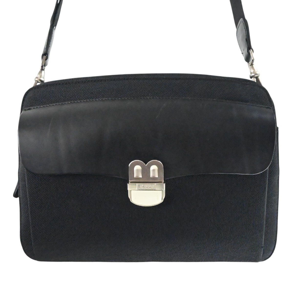 BALLY バリー Bロゴロック ナイロンキャンバス/レザ― ショルダーバッグ ブラック M2606-k017
