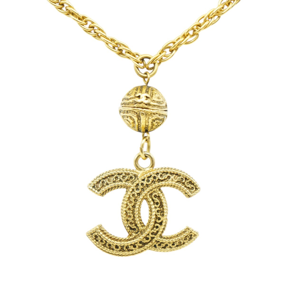 CHANEL シャネル ヴィンテージ ココマーク/ボール GP ロングネックレス 3618 ゴールド M2606-k026