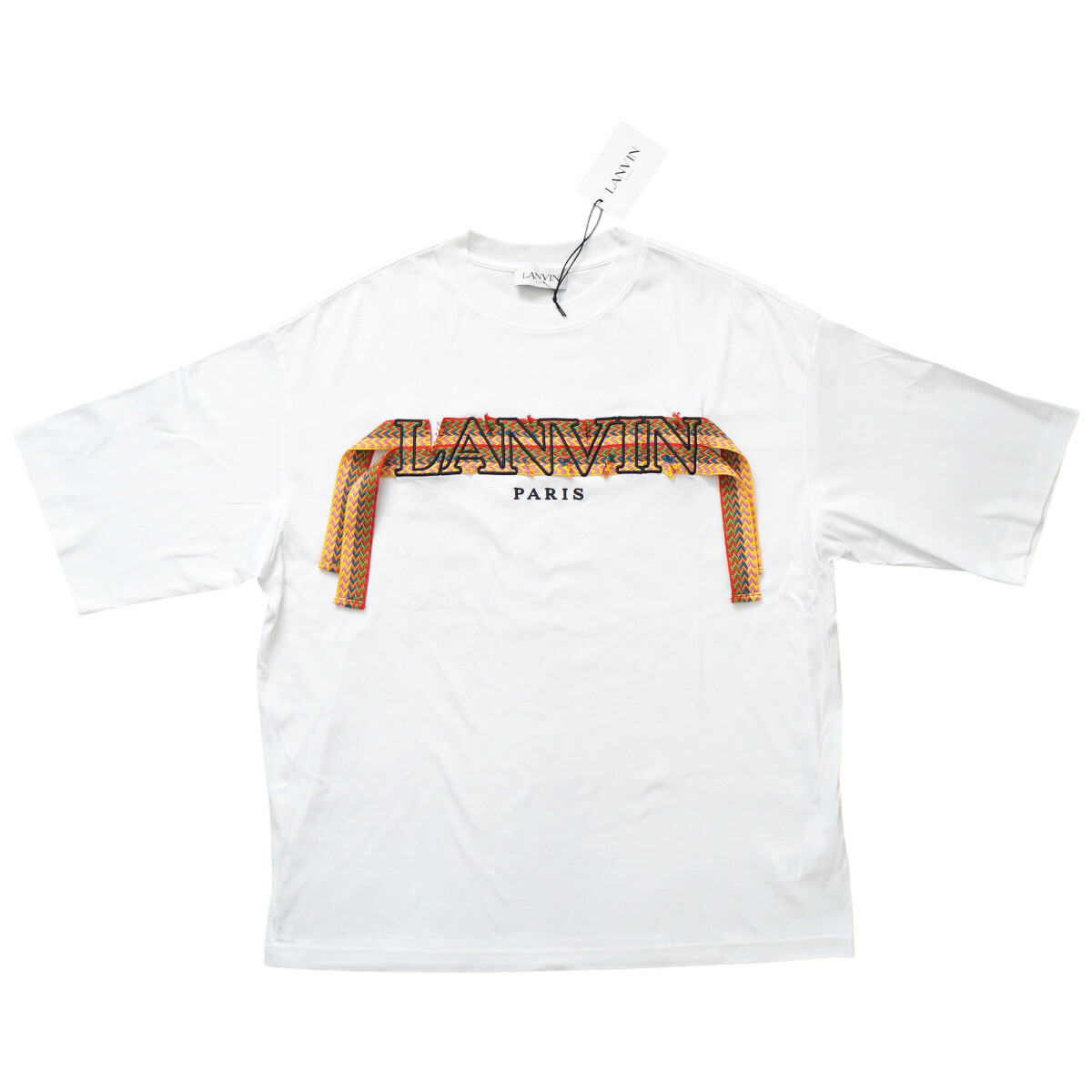 LANVIN ランバン ロゴ刺繍デザイン コットン/ポリエステル Tシャツ M ホワイト/マルチカラー K2606-k055