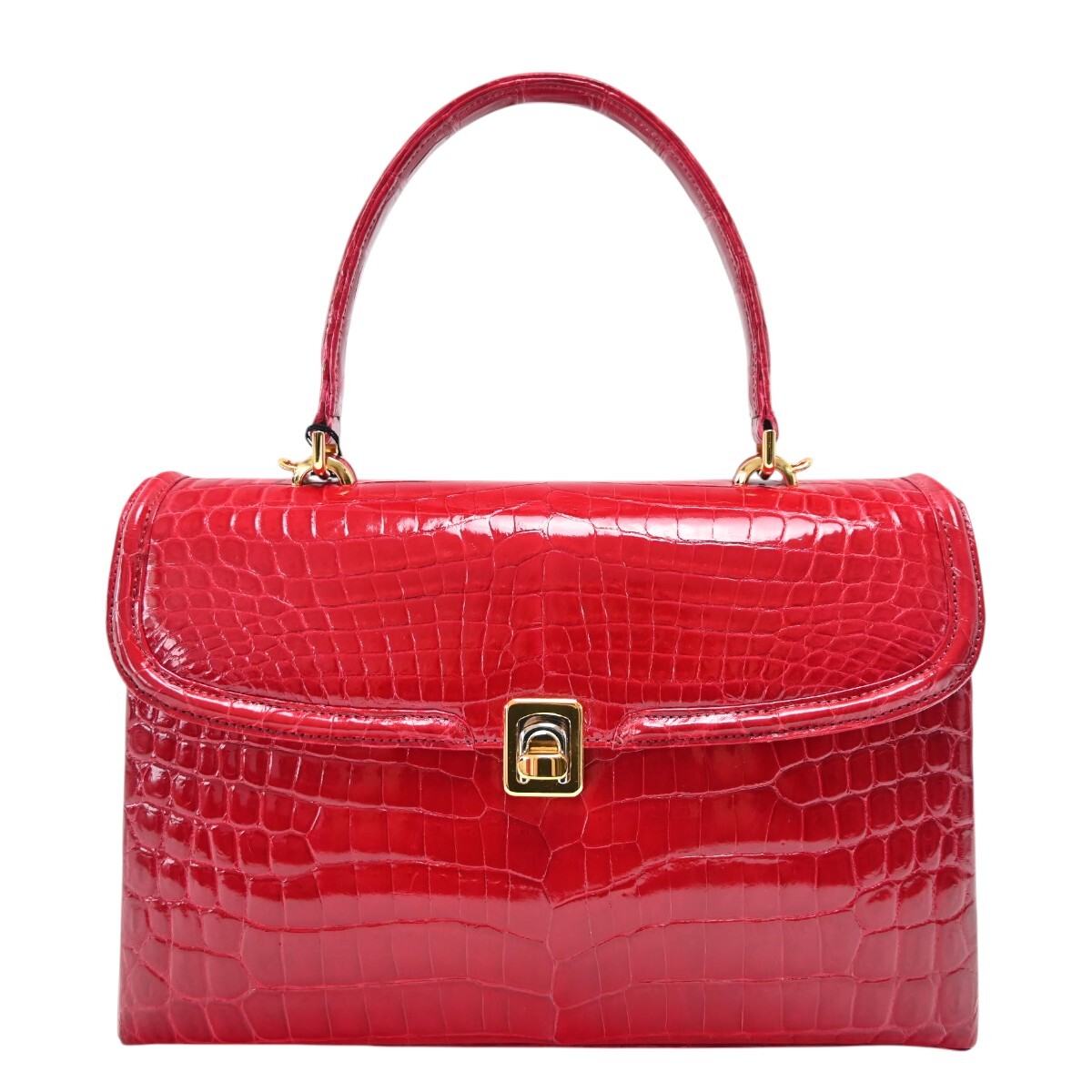 GRES PARIS グレ パリ ナイルクロコダイル エキゾチックレザーJRA カードケース付き 2WAYハンドバッグ ショルダーバッグ レッド M2606-k080