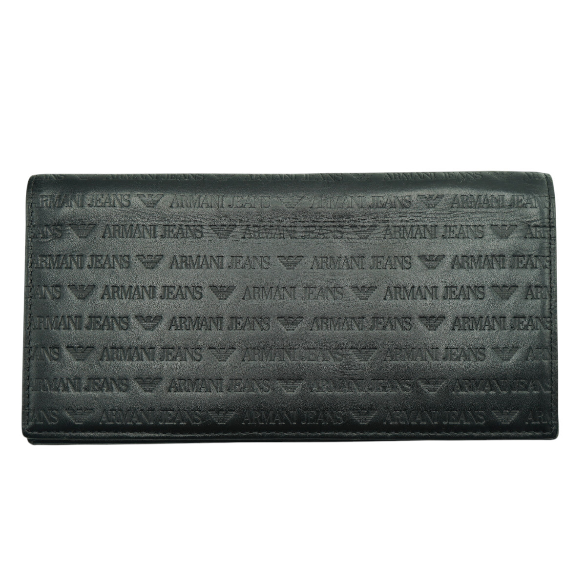 ARMANI JEANS アルマーニジーンズ ロゴ総柄 コインケース/カードホルダー付き 二つ折りレザ― 長財布 ブラック K2606-k090YP
