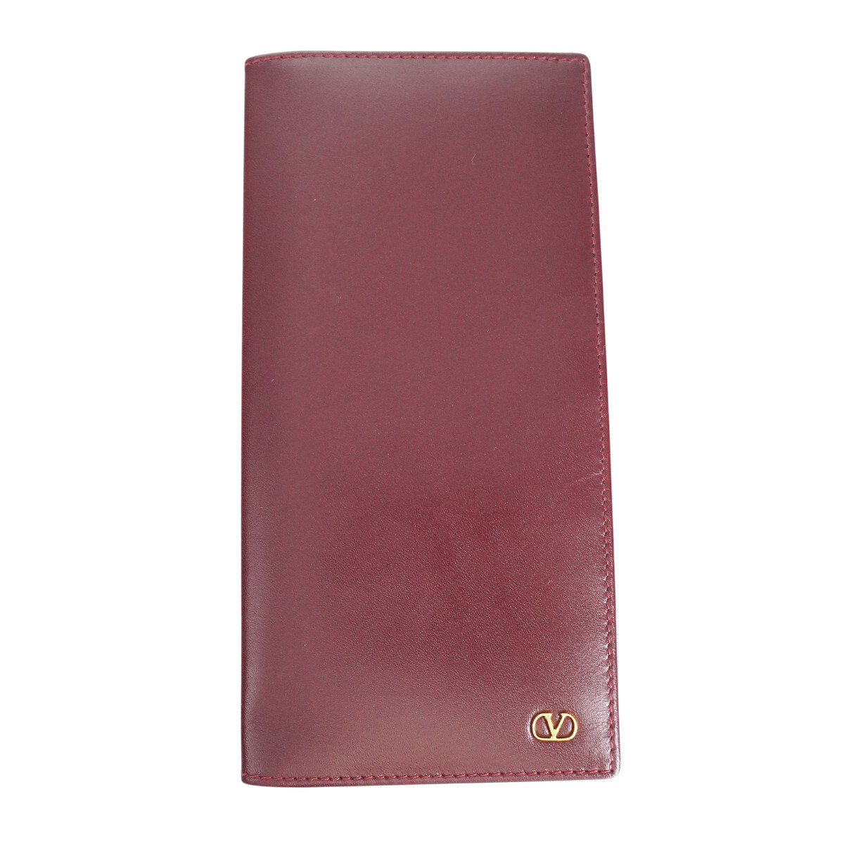美品 VALENTINO GARAVANI ヴァレンティノガラヴァーニ Vロゴ カードホルダー付き レザ― 長札入れ ボルドー K2606-k092