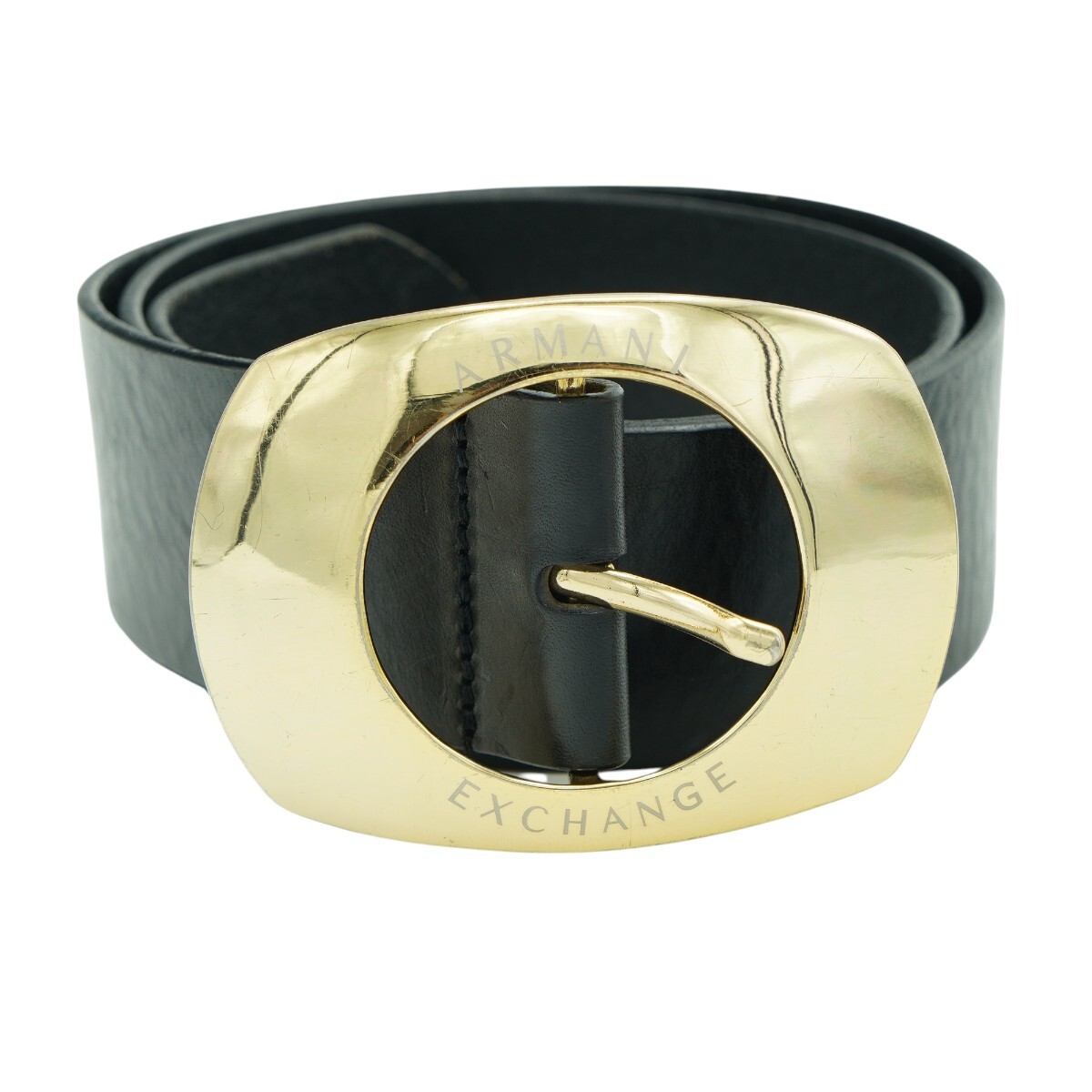 ARMANI EXCHANGE アルマーニエクスチェンジ デカバックル レザ― レディースベルト S ブラック/ゴールド M2606-k110