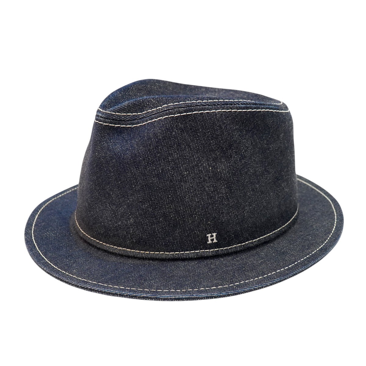 HERMES エルメス Hロゴ コットン/レーヨン デニムハット 帽子 58 インディゴブルー T2606-k118