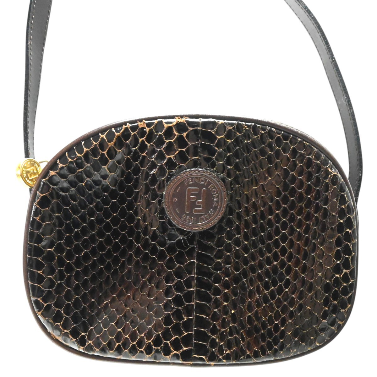 FENDI フェンディ ヴィンテージ FFロゴ パイソン ショルダーバッグ ブラウン K2606-k139