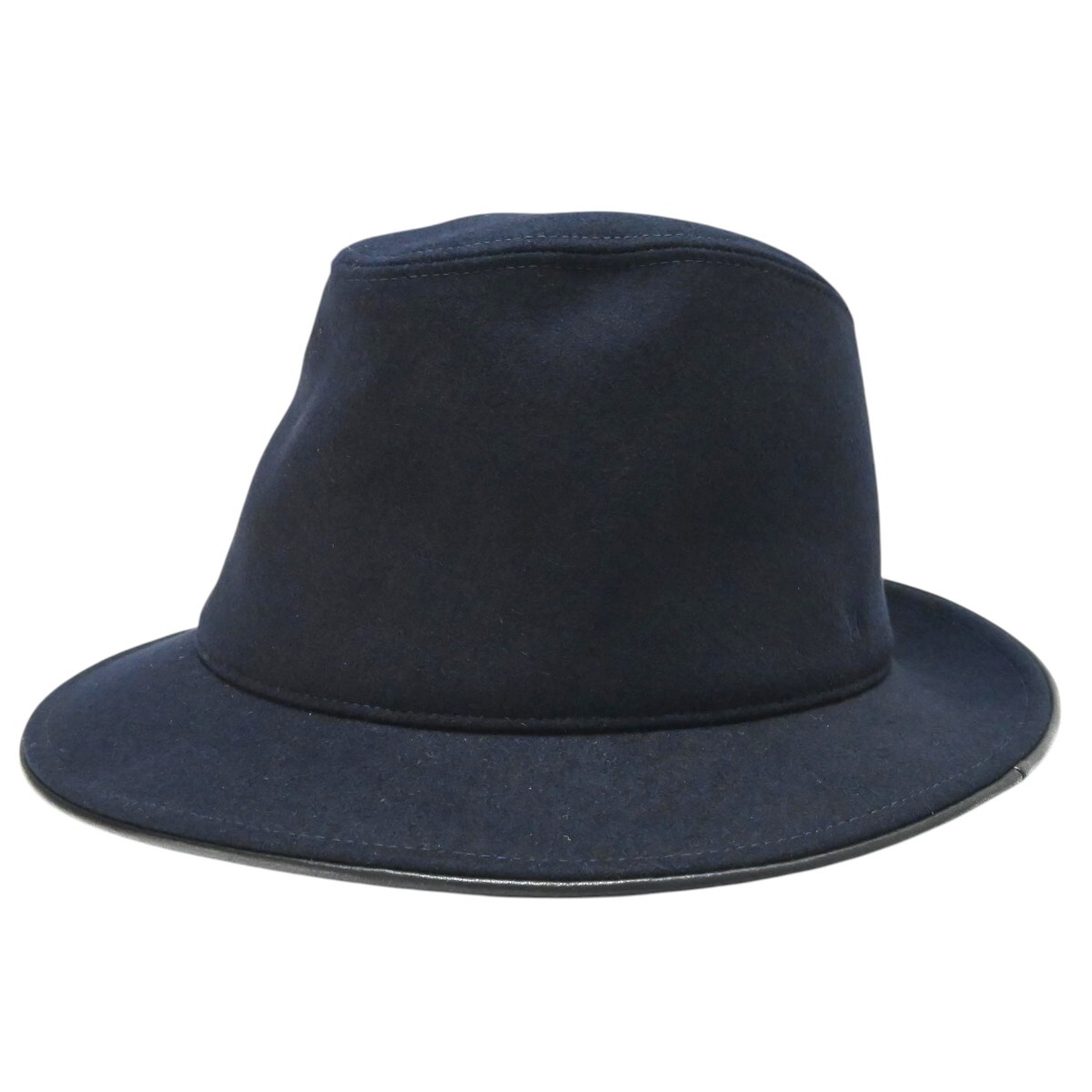 HERMES エルメス Hロゴ カシミヤ/レザ― ハット 帽子 58 ブラック K2606-k161