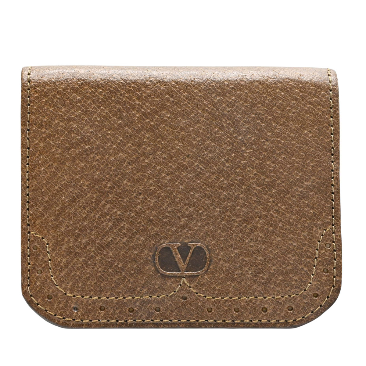 美品 valentino garavani ヴァレンティノガラヴァーニ Vロゴ ホック式 レザーミニコインケース チャ K2607-k018YP