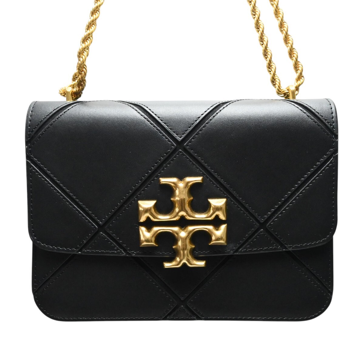 TORY BURCH トリーバーチ ロゴ フラップ レザ― チェーンショルダーバッグ ブラック/ゴールド M2607-k003
